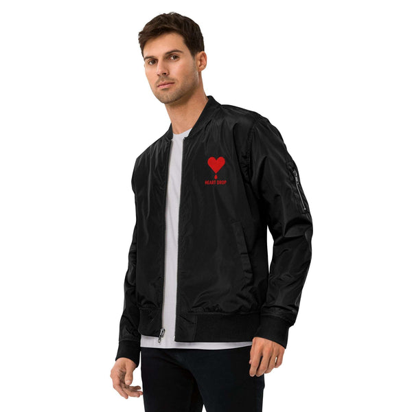 Bomber noir PREMIUM brodé HEART DROP CLUB en polyester recyclé, coupe décontractée.