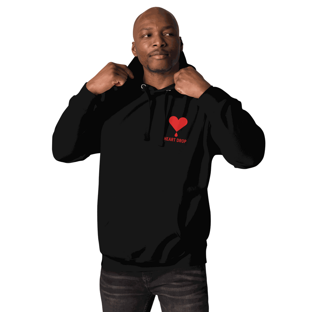 Sweat à capuche unisexe HEART DROP CLUB avec poche ventrale pratique, design stylé.