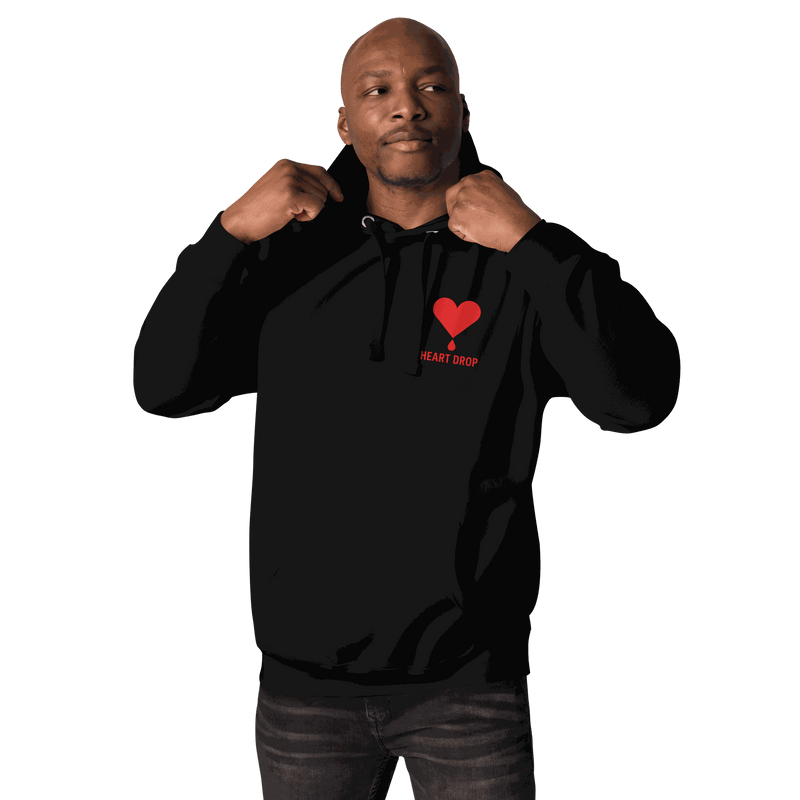 Sweat à capuche unisexe HEART DROP CLUB avec poche ventrale pratique, design stylé.